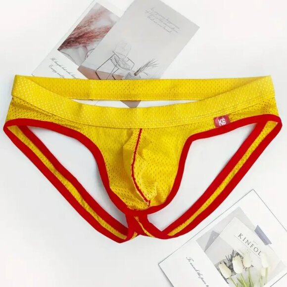 Karen Space Yellow Red G String Mesh Underwear L - Picture 1 of 7